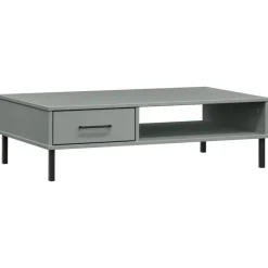 vidaXL Mesa de centro con patas de metal OSLO madera maciza pino Gris Best