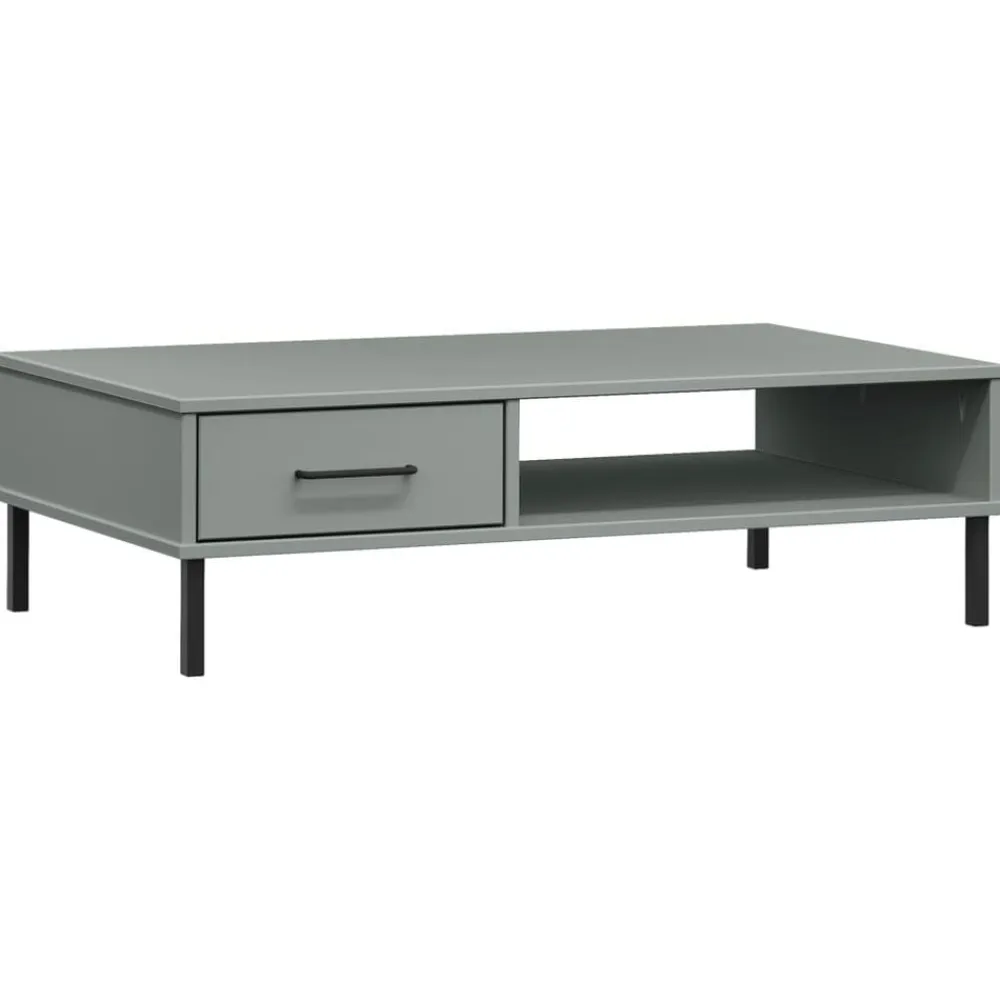vidaXL Mesa de centro con patas de metal OSLO madera maciza pino Gris Best