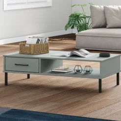 vidaXL Mesa de centro con patas de metal OSLO madera maciza pino Gris Best