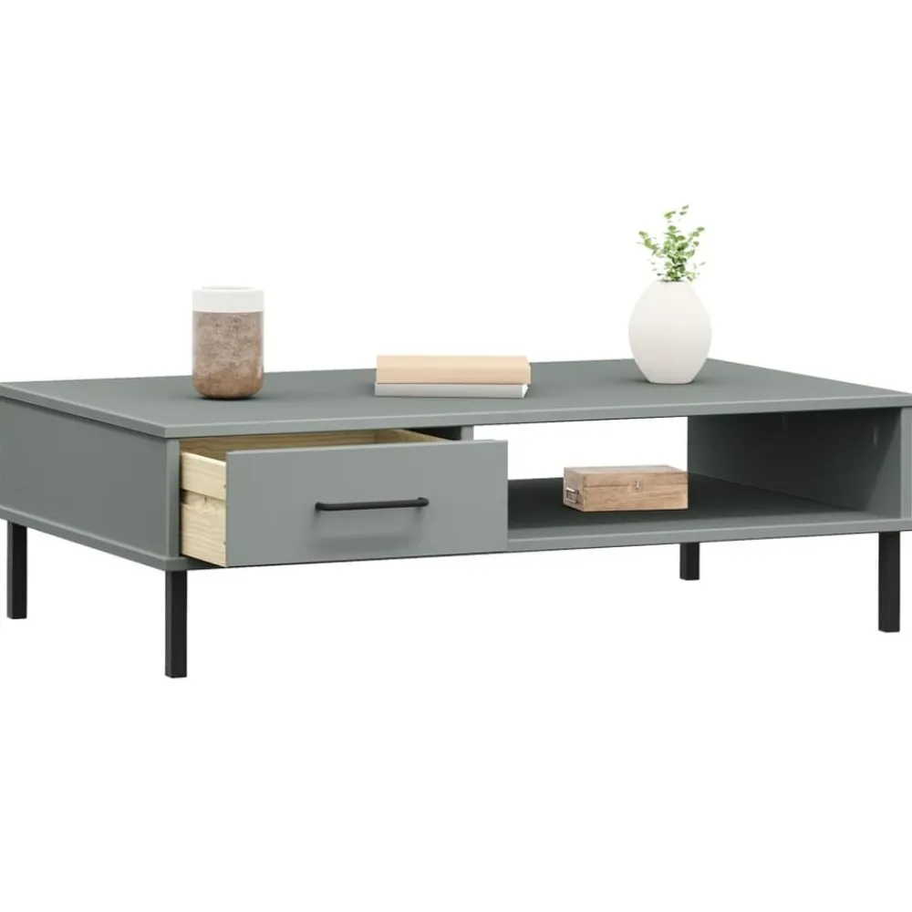 vidaXL Mesa de centro con patas de metal OSLO madera maciza pino Gris Best