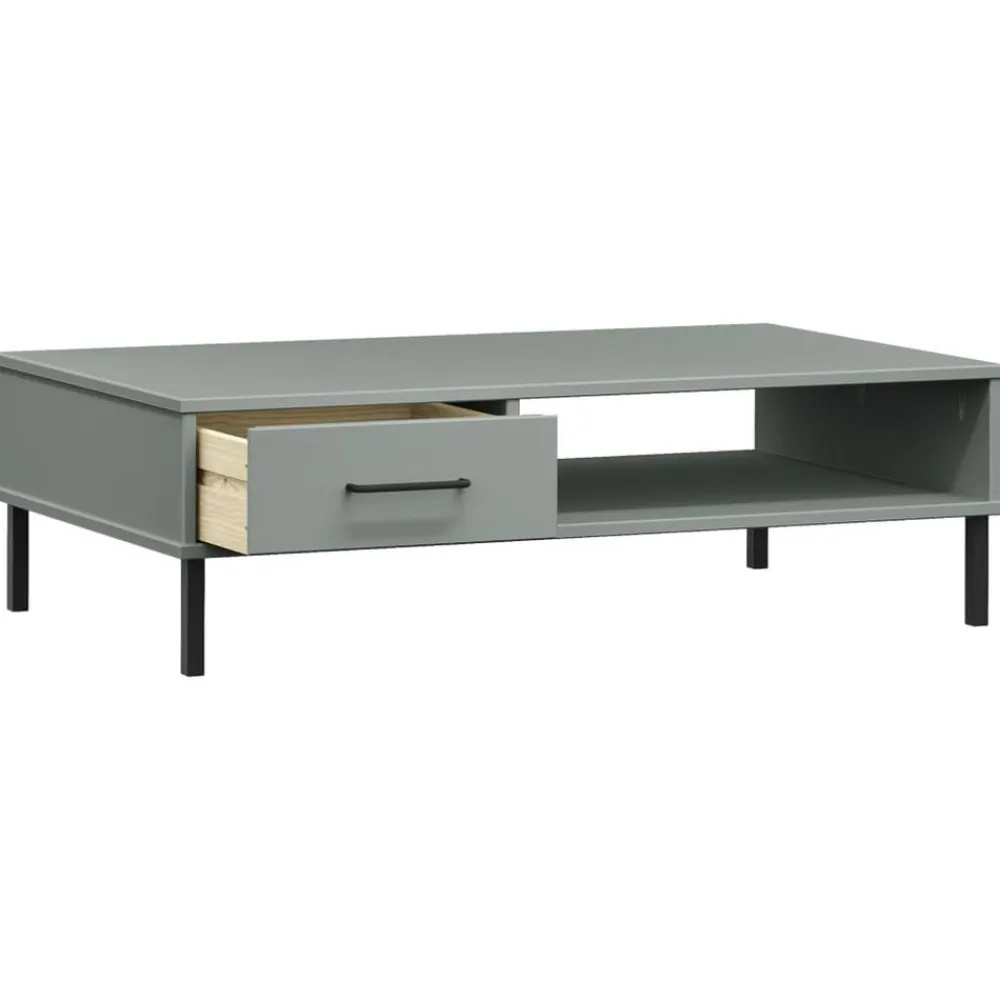 vidaXL Mesa de centro con patas de metal OSLO madera maciza pino Gris Best