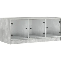 vidaXL Mesa de centro con puertas de vidrio grs hormigón 102x50x42 cm Gris hormig&oacute;n Online