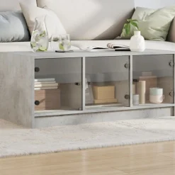 vidaXL Mesa de centro con puertas de vidrio grs hormigón 102x50x42 cm Gris hormig&oacute;n Online