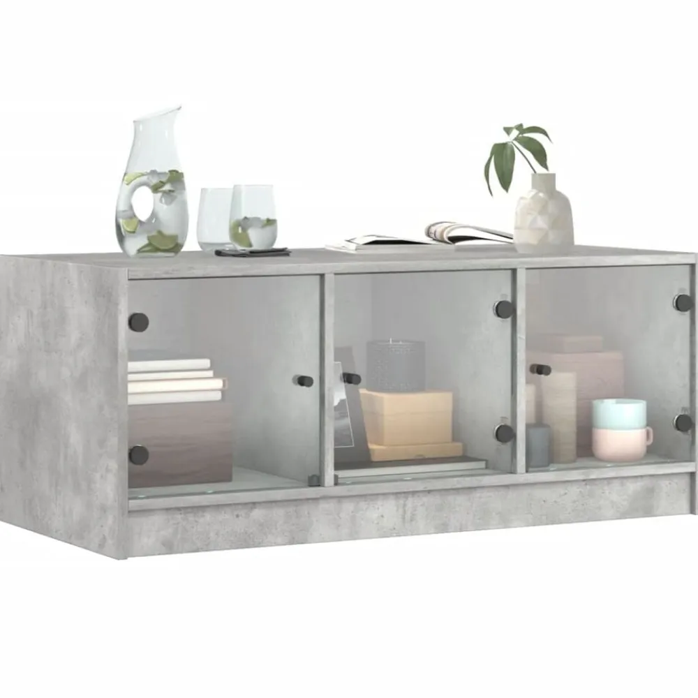vidaXL Mesa de centro con puertas de vidrio grs hormigón 102x50x42 cm Gris hormigón Online