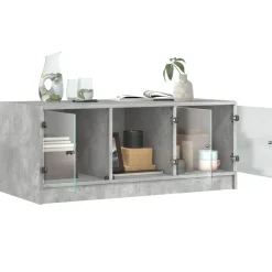 vidaXL Mesa de centro con puertas de vidrio grs hormigón 102x50x42 cm Gris hormigón Online
