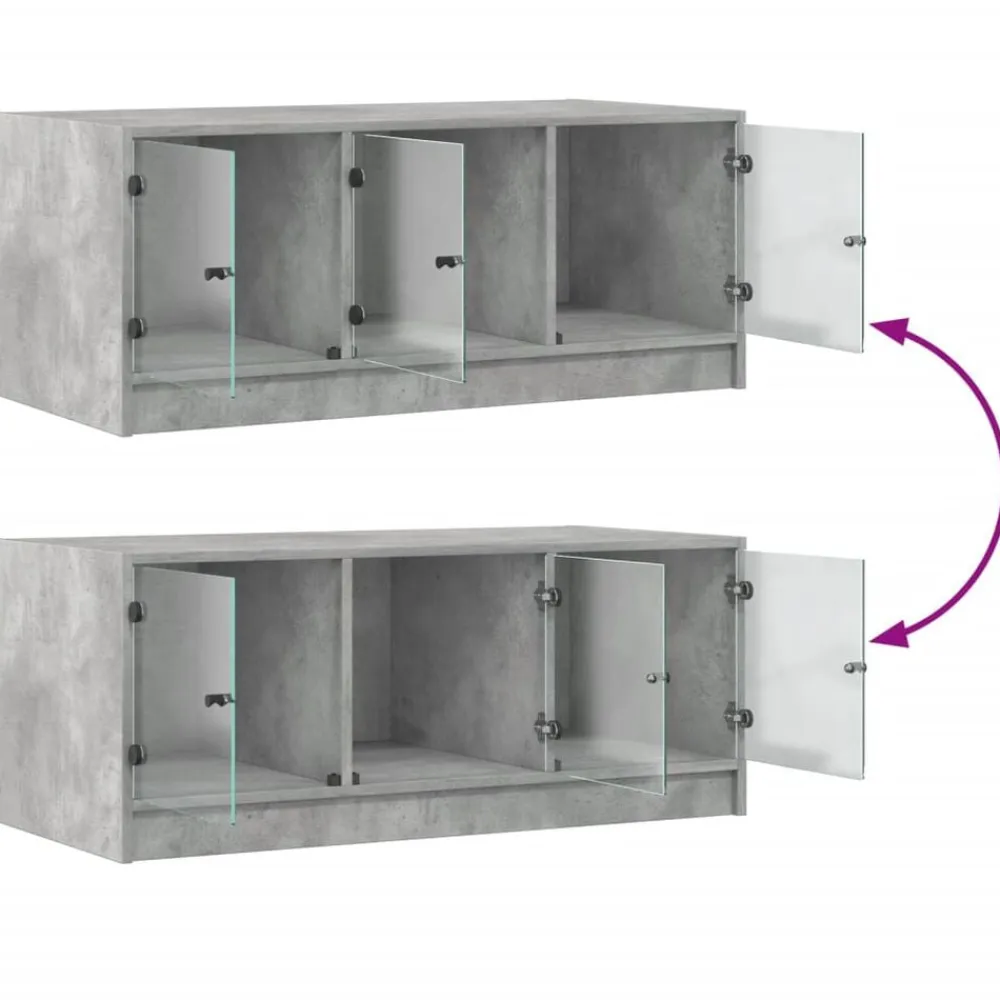 vidaXL Mesa de centro con puertas de vidrio grs hormigón 102x50x42 cm Gris hormigón Online