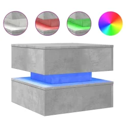 vidaXL Mesa de centro con luces LED gris hormigón 50x50x40 cm Gris hormig&oacute;n New