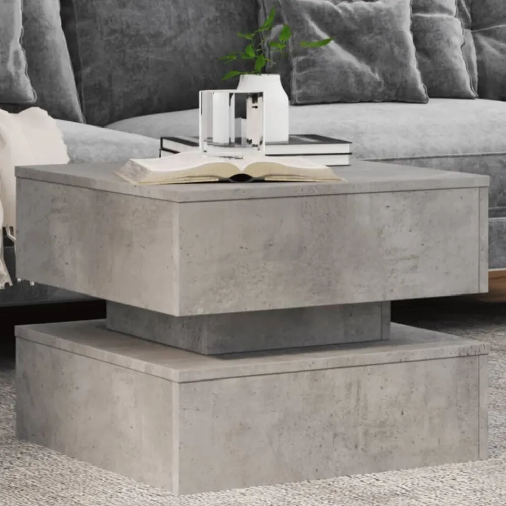 vidaXL Mesa de centro con luces LED gris hormigón 50x50x40 cm Gris hormigón New