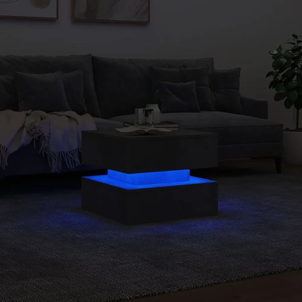 vidaXL Mesa de centro con luces LED gris hormigón 50x50x40 cm Gris hormigón New