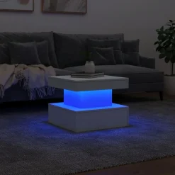 vidaXL Mesa de centro con luces LED 50x50x40 cm Blanco Hot