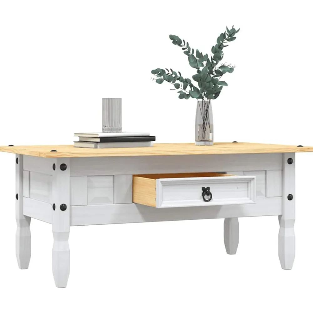vidaXL Mesa de centro Corona Range pino mexicano 100x55x44 cm Blanco Discount