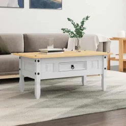 vidaXL Mesa de centro Corona Range pino mexicano 100x55x44 cm Blanco Discount