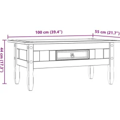 vidaXL Mesa de centro Corona Range pino mexicano 100x55x44 cm Blanco Discount