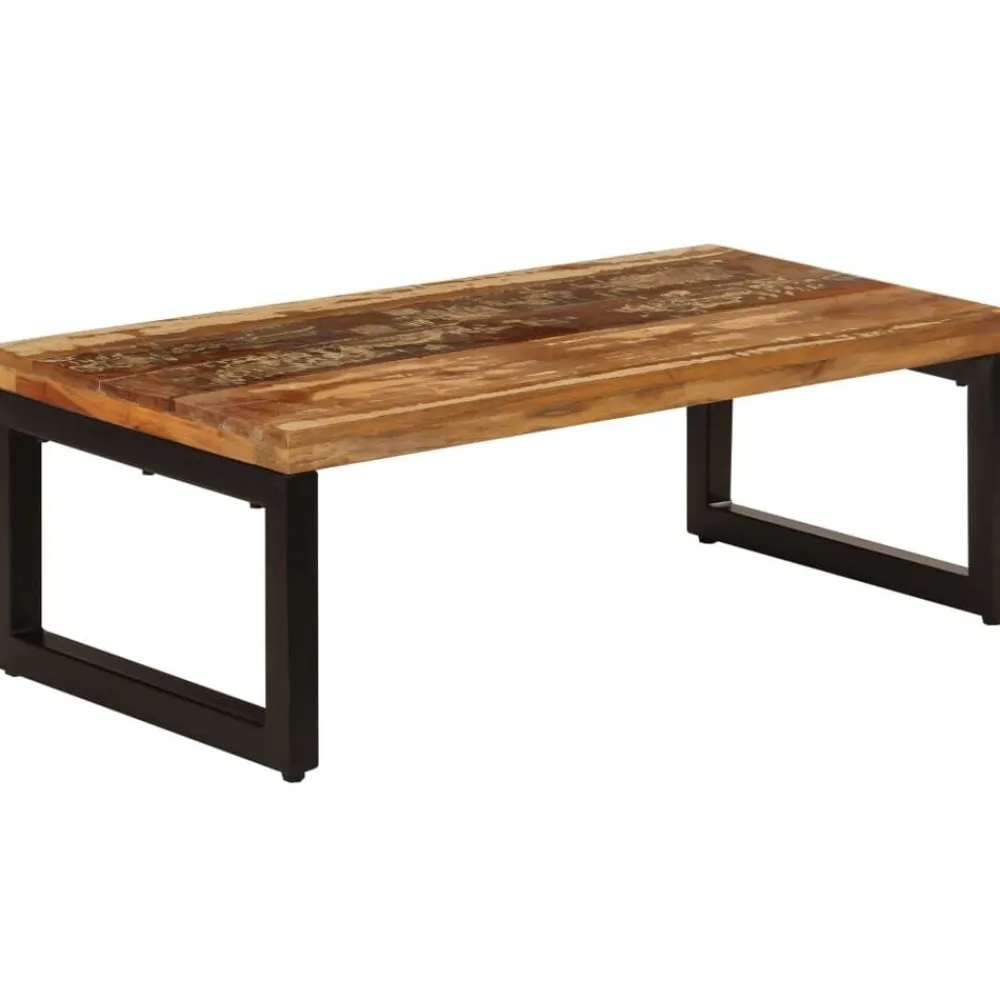 vidaXL Mesas-Mesa de centro de madera maciza reciclada y acero 100x50x35 cm