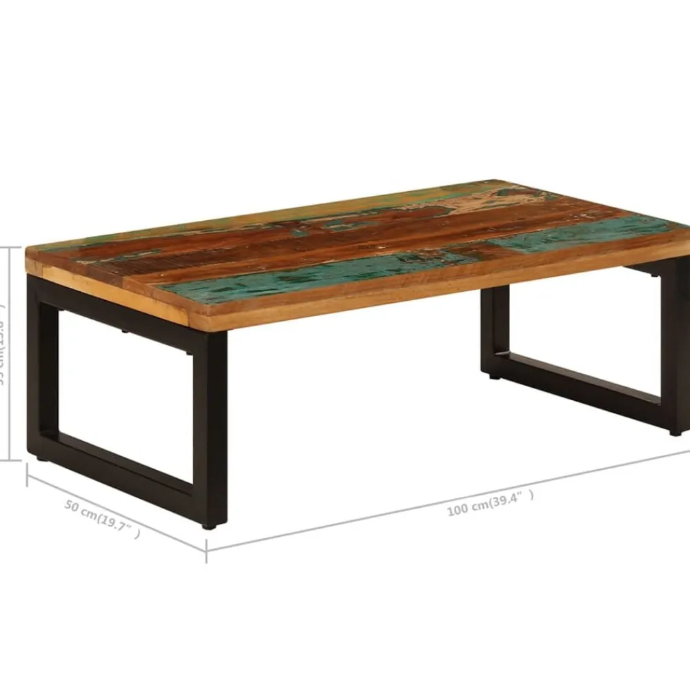 vidaXL Mesas-Mesa de centro de madera maciza reciclada y acero 100x50x35 cm