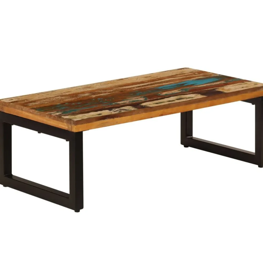 vidaXL Mesas-Mesa de centro de madera maciza reciclada y acero 100x50x35 cm