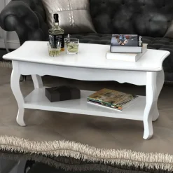 vidaXL Mesas-Mesa de centro de 2 niveles de MDF blanca