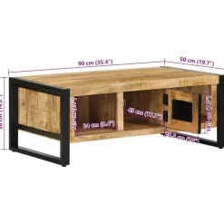 vidaXL Mesa de centro de madera maciza de mango rugosa 90x50x36 cm Outlet