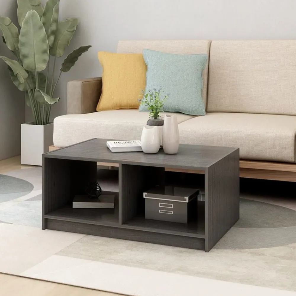 vidaXL Mesa de centro de madera maciza de pino 75x50x33,5 cm Gris Sale