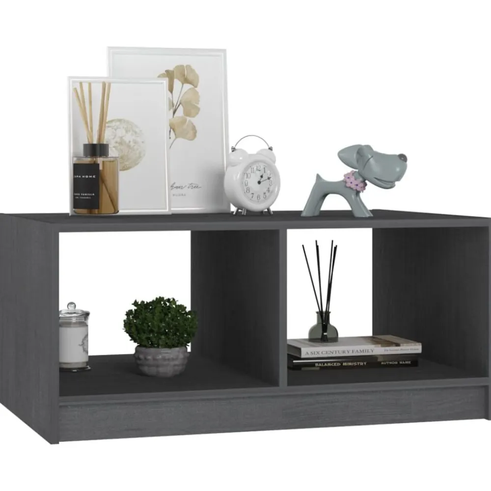 vidaXL Mesa de centro de madera maciza de pino 75x50x33,5 cm Gris Sale