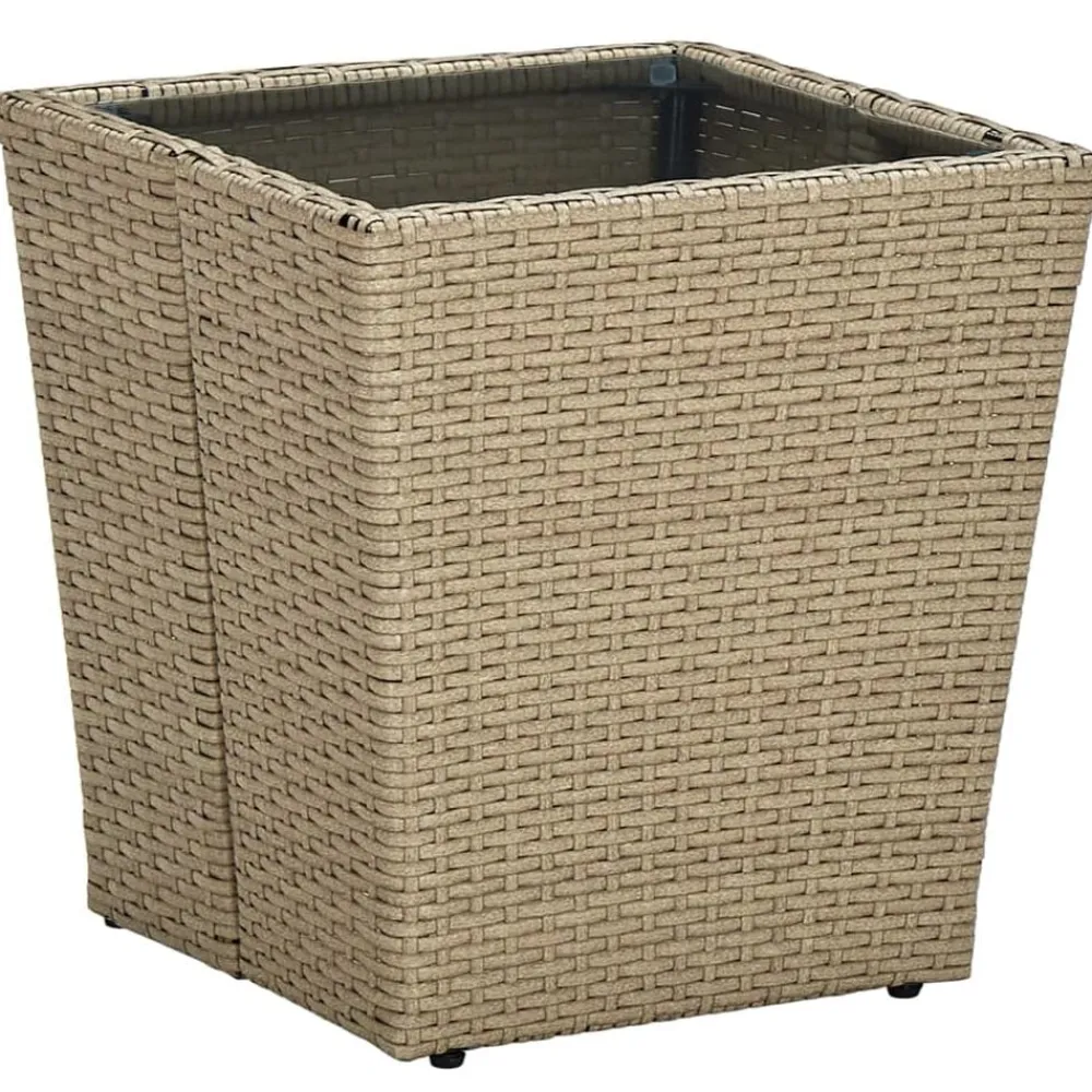 vidaXL Mesa de centro de ratán PE vidrio templado 41,5x41,5x44cm Beige Sale