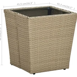 vidaXL Mesa de centro de ratán PE vidrio templado 41,5x41,5x44cm Beige Sale