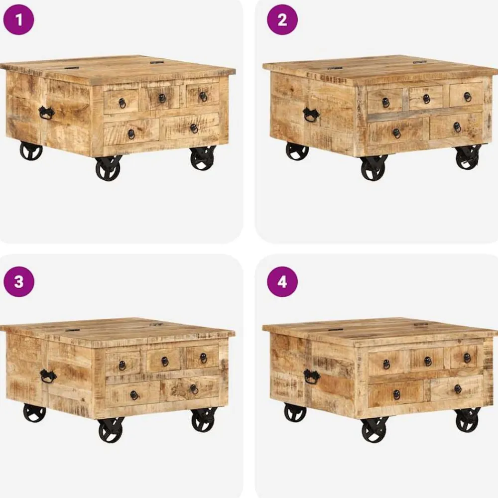 vidaXL Mesas-Mesa de centro de madera de mango rugosa 70x70x40 cm