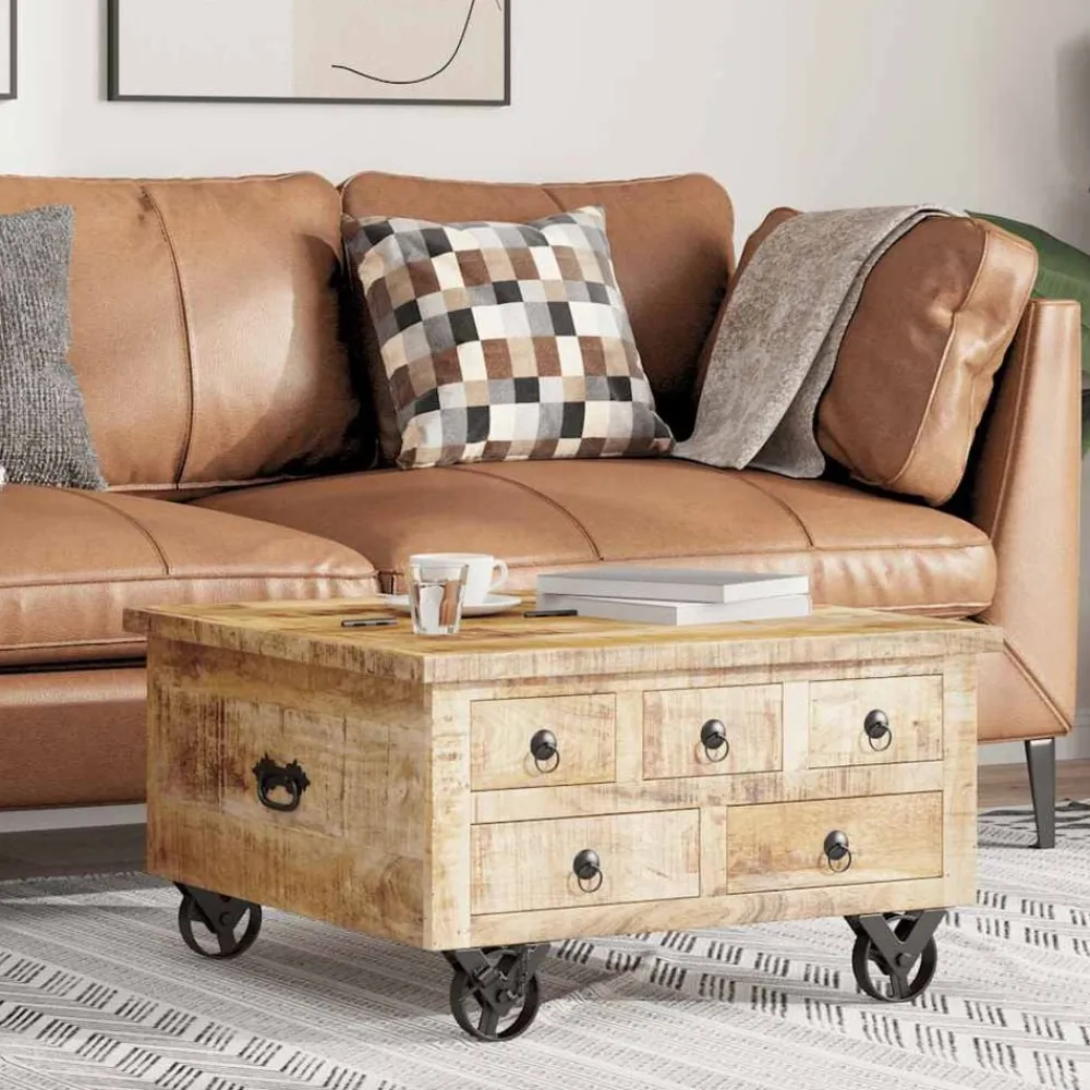 vidaXL Mesas-Mesa de centro de madera de mango rugosa 70x70x40 cm