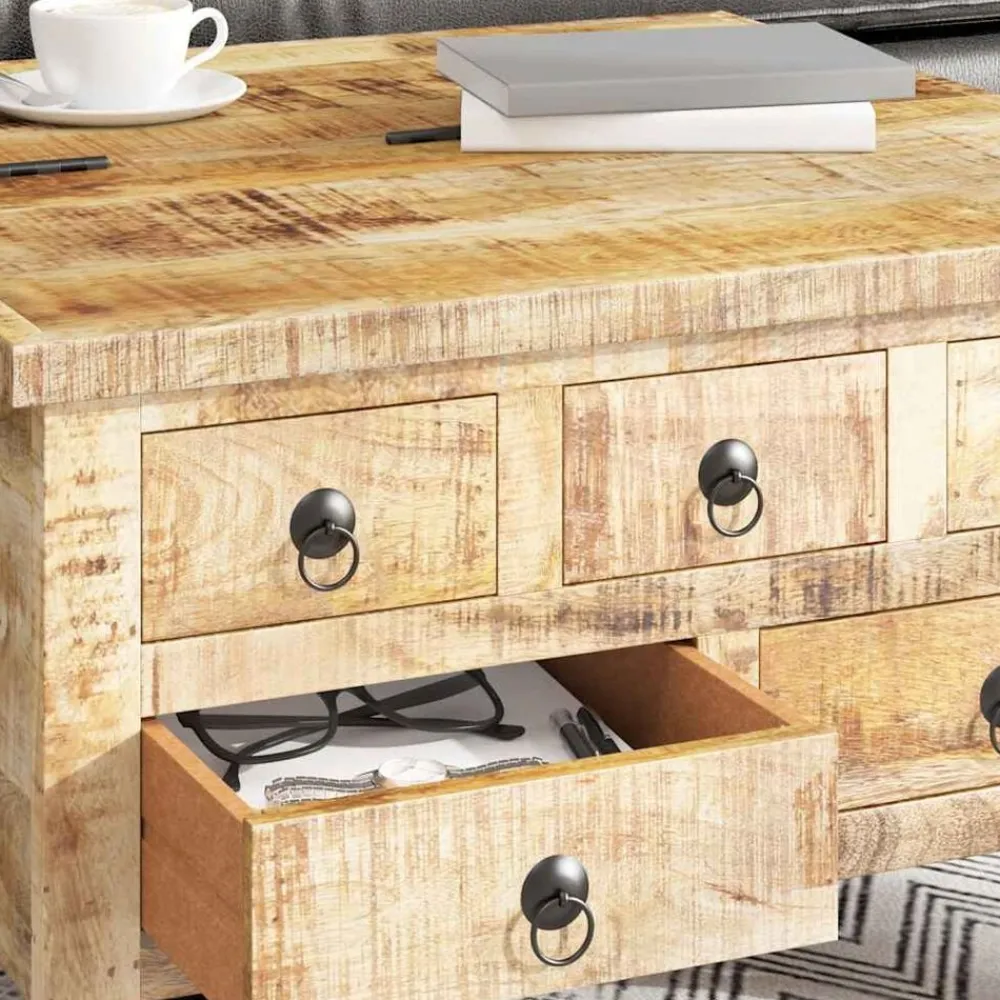 vidaXL Mesas-Mesa de centro de madera de mango rugosa 70x70x40 cm