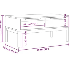 vidaXL Mesas-Mesa de centro FLORO madera de pino marrón cera 99x55,5x45 cm