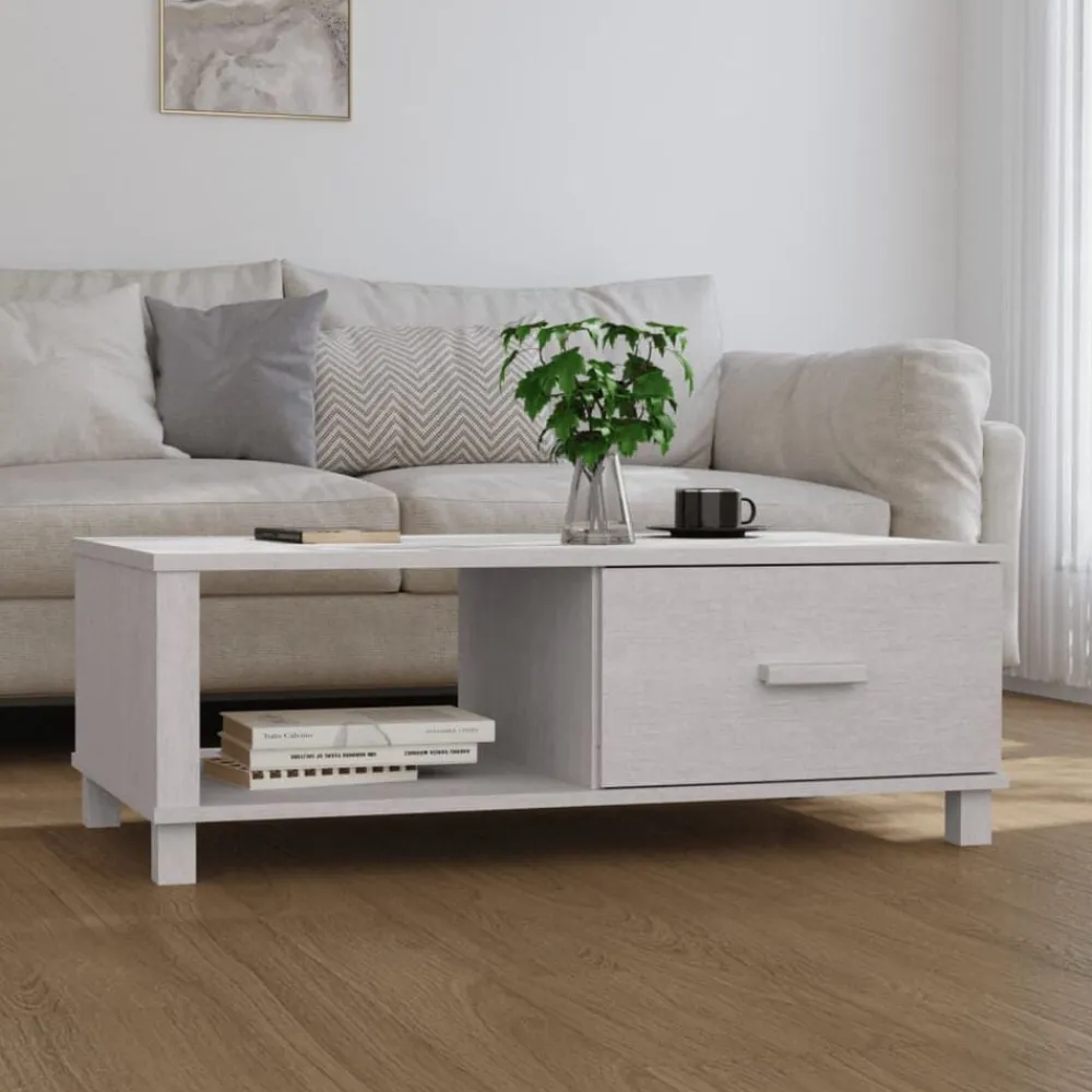vidaXL Mesa de centro HAMAR madera maciza de pino 100x55x35 cm Blanco Hot