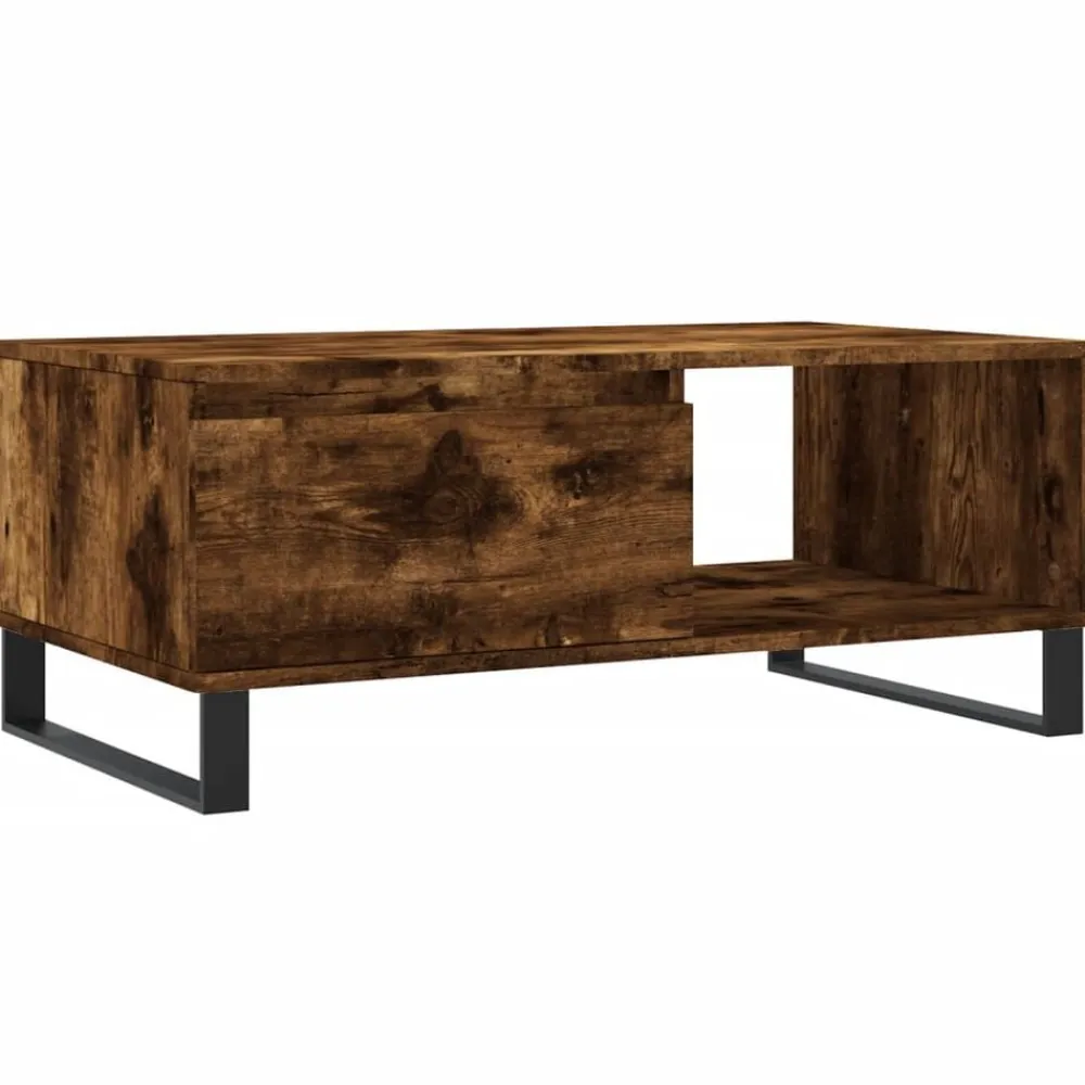 vidaXL Mesa de centro madera contrachapada 90x50x36,5 cm Roble ahumado New
