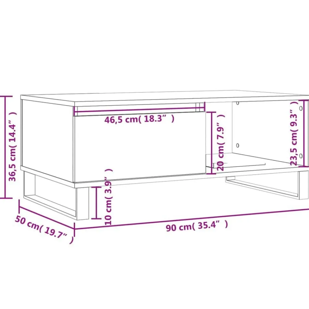 vidaXL Mesa de centro madera contrachapada 90x50x36,5 cm Roble ahumado New