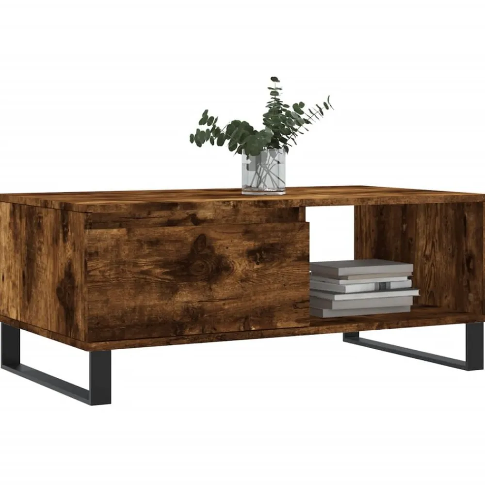vidaXL Mesa de centro madera contrachapada 90x50x36,5 cm Roble ahumado New
