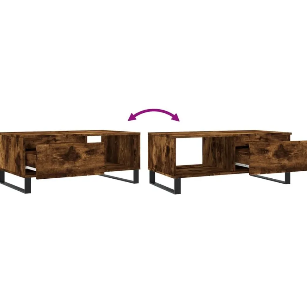 vidaXL Mesa de centro madera contrachapada 90x50x36,5 cm Roble ahumado New