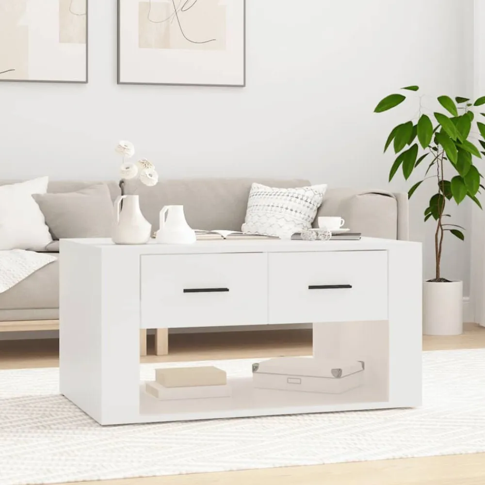 vidaXL Mesa de centro madera contrachapada blanca 80x50x40 cm Blanco