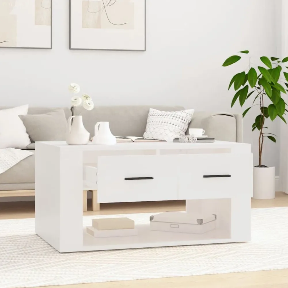 vidaXL Mesa de centro madera contrachapada blanca 80x50x40 cm Blanco