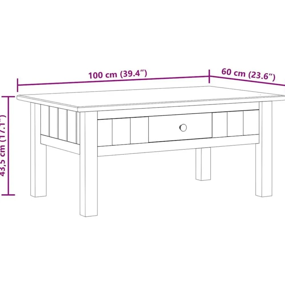 vidaXL Mesas-Mesa de centro madera de pino estilo Panamá 100x60x43,5 cm