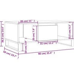 vidaXL Mesas-Mesa de centro madera contrachapada 90x50x36,5 cm