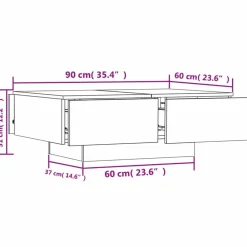vidaXL Mesas-Mesa de centro madera contrachapada color roble 90x60x31 cm