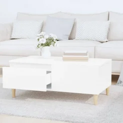 vidaXL Mesa de centro madera contrachapada 90x50x36,5 cm Blanco Clearance