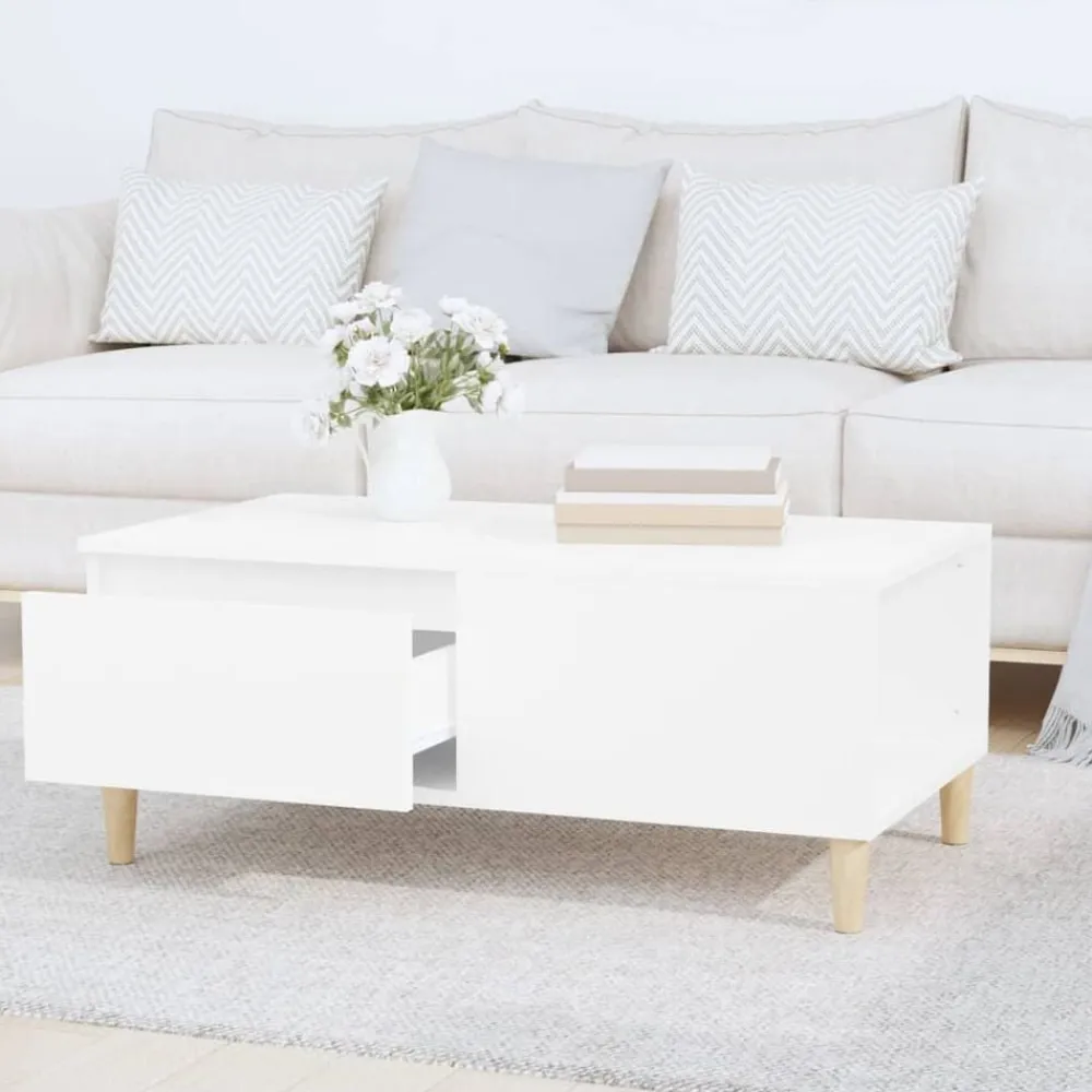 vidaXL Mesa de centro madera contrachapada 90x50x36,5 cm Blanco Clearance