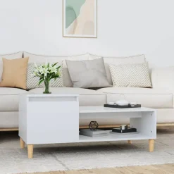 vidaXL Mesas-Mesa de centro madera contrachapada blanco brillo 100x50x45 cm