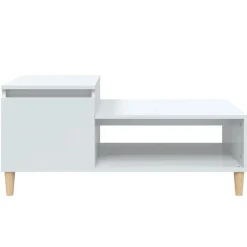 vidaXL Mesas-Mesa de centro madera contrachapada blanco brillo 100x50x45 cm