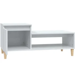 vidaXL Mesas-Mesa de centro madera contrachapada blanco brillo 100x50x45 cm