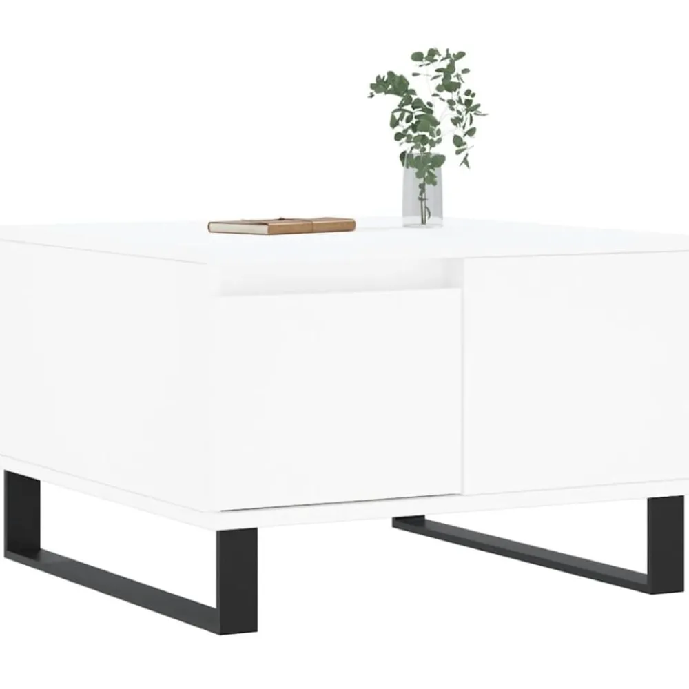 vidaXL Mesa de centro madera contrachapada 55x55x36,5 cm Blanco New
