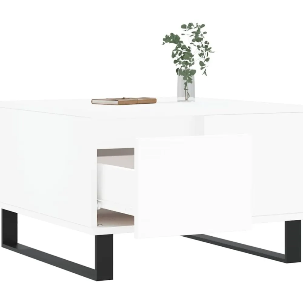 vidaXL Mesa de centro madera contrachapada 55x55x36,5 cm Blanco New