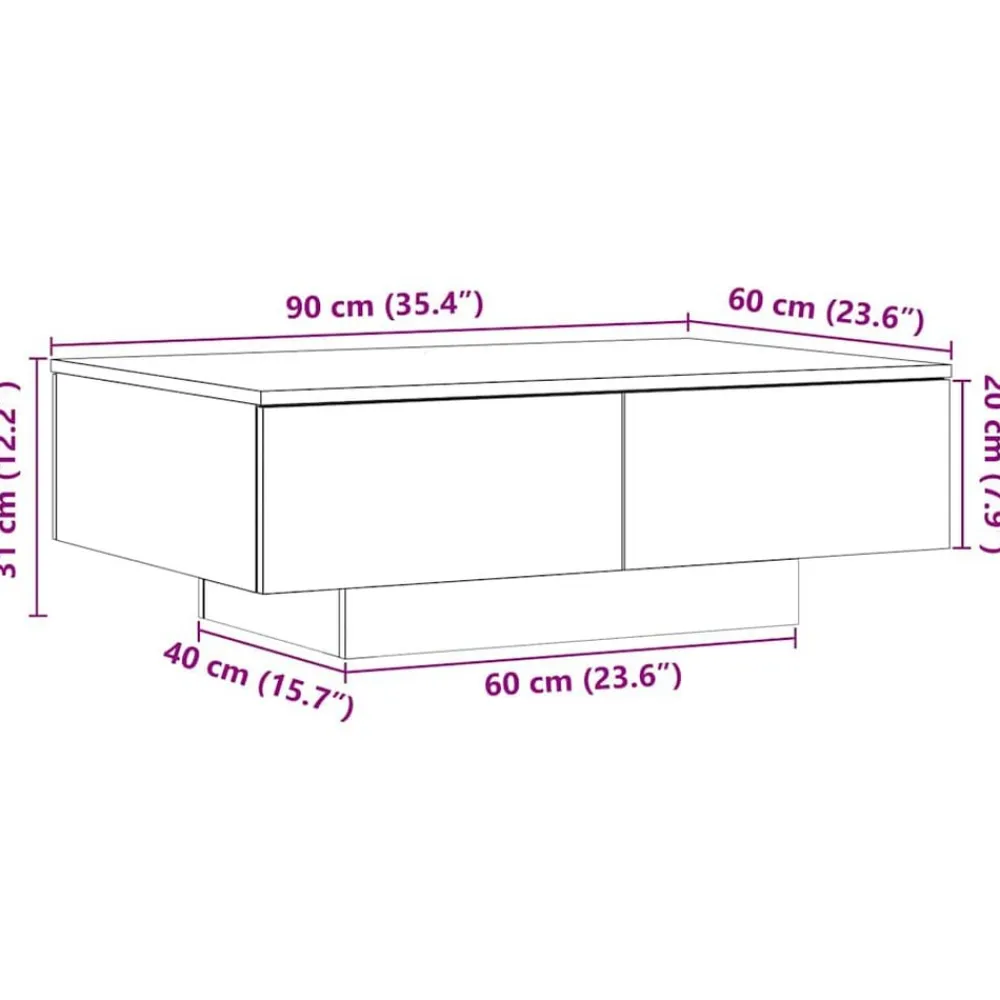 vidaXL Mesas-Mesa de centro madera de ingeniería 90x60x31 cm