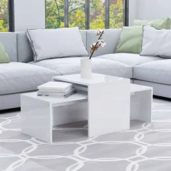vidaXL Mesas-Mesa de centro madera contrachapada blanco brillo 100x48x40 cm