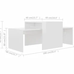 vidaXL Mesas-Mesa de centro madera contrachapada blanco brillo 100x48x40 cm